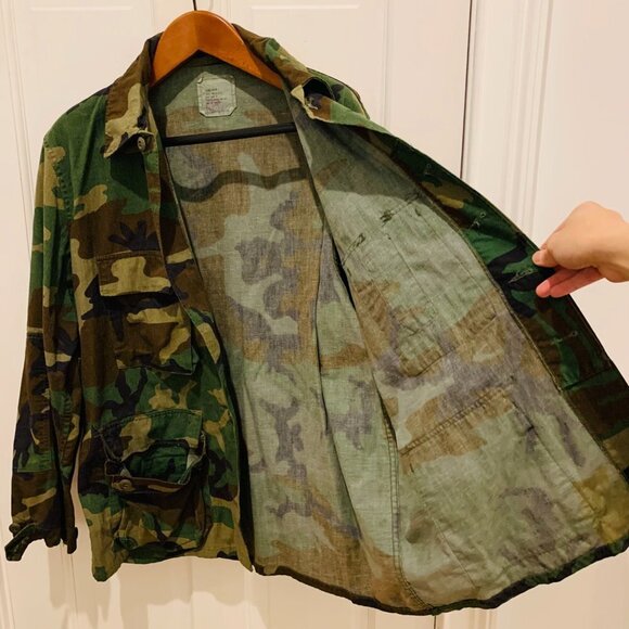 Vintage US Army Combat Woodland Camo Field Jacket Shirt Hot Weather Coat XL - Picture 5 of 6